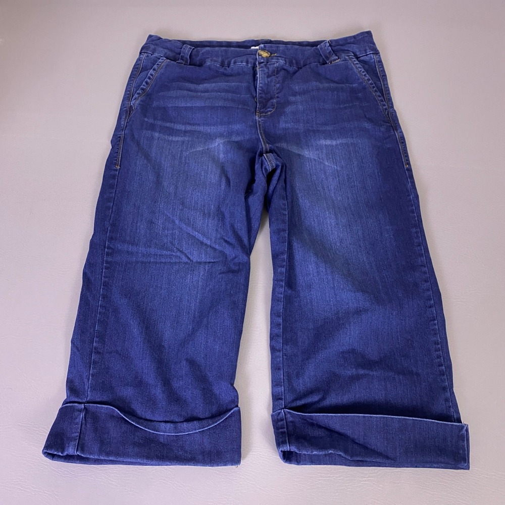 Maurices Wide Leg Capri Jeans Women's Plus Size 16 Blue Dark Wash Cuffed *